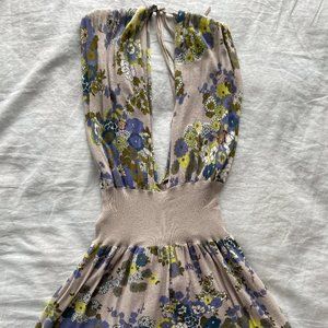 Free People Gray & Blue Floral Halter Dress